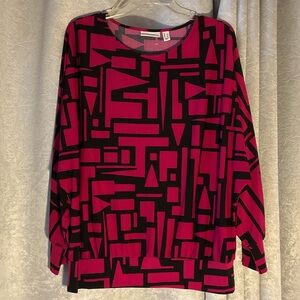 Susan Graver Geometric Patterned Women's Top - Black and Pink